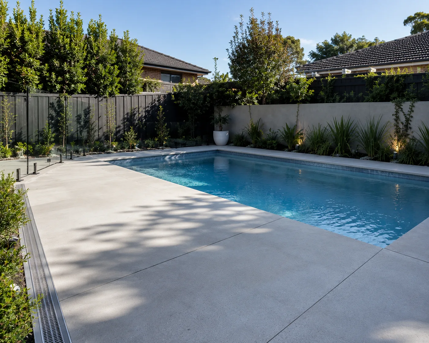 Concrete pool surround with non-slip finish